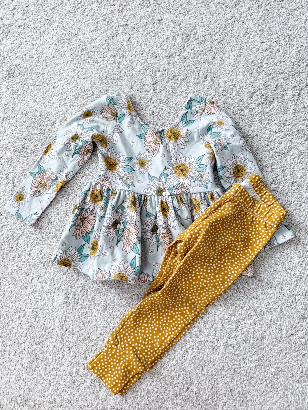 Kids Floral Peplum Top & Mustard Dot Leggings Matching Set